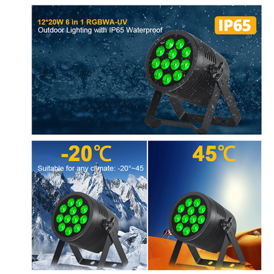 Luz de Par LED a prueba de agua 12x20W RGBWAUV 6in1 IP65 Par Luz de escenario LED a prueba de agua para exteriores Luz de Par LED