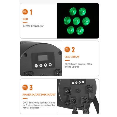 Inalámbrico a prueba de agua DMX exterior 7x20W RGBWA UV 6in1 IP65 LED Par luz exterior