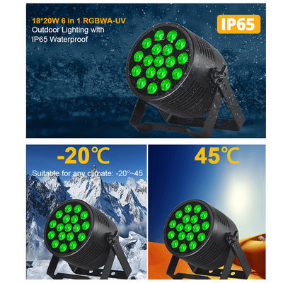 Luz de escenario al aire libre IP65 impermeable 18x20W LED Par RGBWA+UV 6 en 1 DMX512 Luz de lavado para fiesta de bodas Facade de edificio de eventos de discoteca