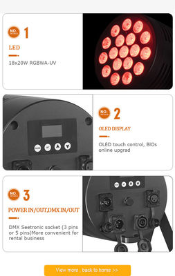 IP65 18*20w Rgbwauv 6in1 Led Inmune a la lluvia Par luz de escenario Luz de exterior Dj hasta iluminación boda