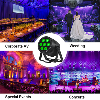 Luzes de par LED 6 en 1 Luzes de escenario 7x20W RGBWA-UV DMX512 Control Luces de DJ al aire libre para eventos de bodas