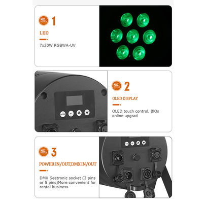 Luz LED PAR Exterior 7x20W RGBWA+UV 6 en 1 IP65 — Wash Impermeable DMX512 para Escenario, Bodas y Eventos