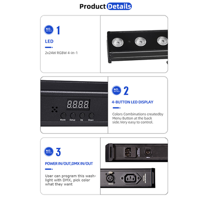 Luz de lavado IP20 DMX512 Solución avanzada de música inteligente 24 * 2W RGBW Luces LED Bar lineal Lavadora de paredes