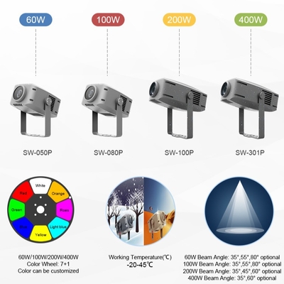 Proyector LED RGBW colorido para exteriores de 60W con patrón de agua, IP65, lámpara de proyección paisajística resistente al agua