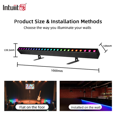 Luz de lavado IP20 DMX512 Solución avanzada de música inteligente 24 * 2W RGBW Luces LED Bar lineal Lavadora de paredes