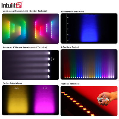 24x2W RGBW 4 en 1 LED Bar lineal de lavadora de pared ¢DMX512 Luz de lavado de escenario activada por sonido para edificios y eventos