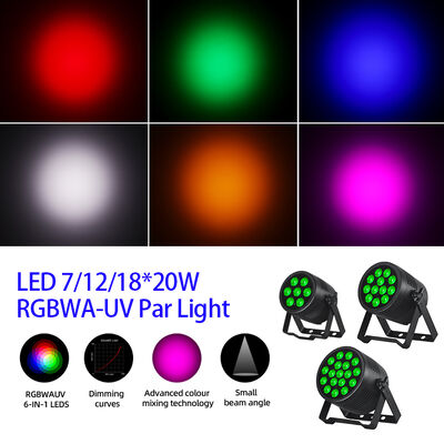 Foco Par LED 7/12/18X20W Rgbwa Uv 6En1 Impermeable DMX 512 para Proyectos Exteriores