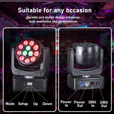 12X8W RGBW 4IN1 LED Moving Head Wash Luz de escenario para eventos Iluminación de fiesta Sonido activado