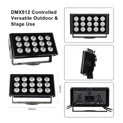 Luz de inundación LED profesional IP65 a prueba de agua 15x5W RGBW 4 en 1 Luz de paisaje exterior de aluminio Arquitectónica de lavado de luz