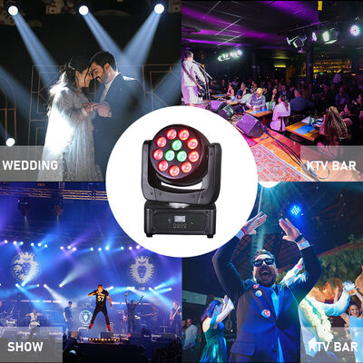 Precio de fábrica Mini LED cabeza móvil 12x8W RGBW 4 en 1 Luz de escenario de lavado DMX512 sonido activo para eventos pequeños Fiesta Disco iluminación de DJ