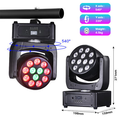 Precio de fábrica Mini LED cabeza móvil 12x8W RGBW 4 en 1 Luz de escenario de lavado DMX512 sonido activo para eventos pequeños Fiesta Disco iluminación de DJ