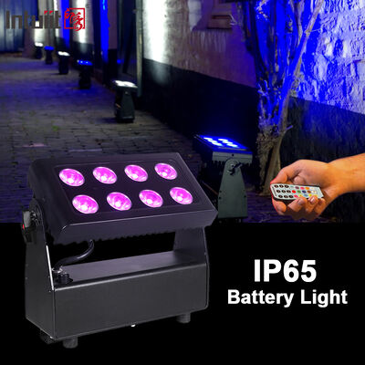 Luz de inundación LED DMX inalámbrica para exteriores, resistente al agua IP65, 8x15W, RGBW, 4 en 1, alimentada por batería, luz de lavado para escenario