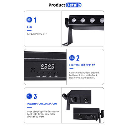 Lavadora de paredes LED profesional de 9 grados de luz estrecha 24x2W RGBW 4in1 DMX512 Barra de luz de lavado lineal interior para evento de escenario