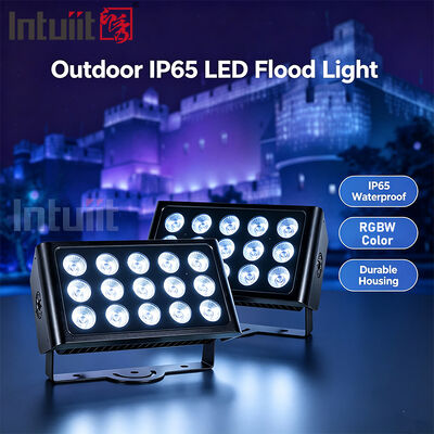 Foco LED RGBW 4 en 1 de 15x5W IP65 para exteriores — Haz ancho impermeable DMX512 para iluminación de jardines, escenarios y edificios