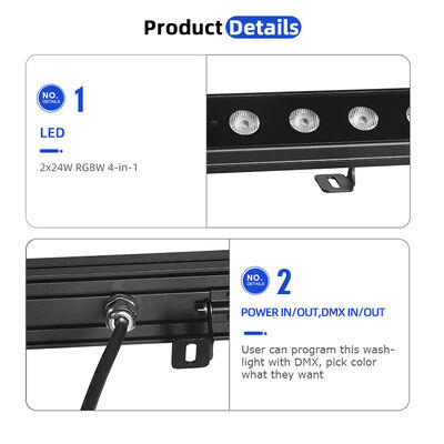 2x24W RGBW 4 en 1 IP65 Lavadora de Pared LED Lineal para Exteriores — Luz de Lavado Impermeable DMX512 para Edificios, Puentes y Paisajes