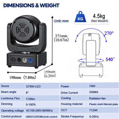 12x8w Rgbw Led Moving Head Wash Dmx Dj Portable Stage Lights for Events