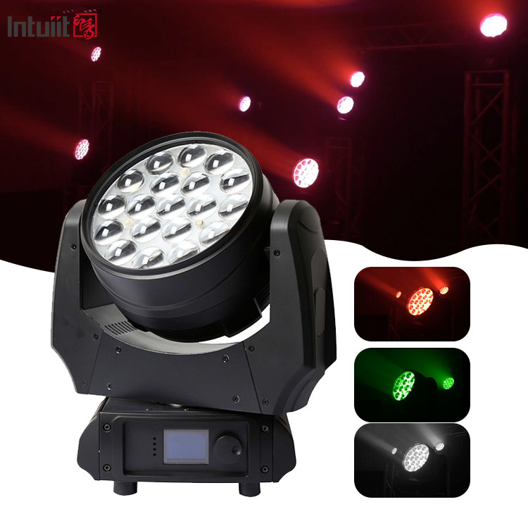Lavadora de alta calidad Zoom cabeza móvil 19x10w 4in1 RGBW Led cabeza móvil para el concierto parte