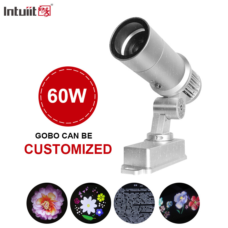60W Proyector Gobo Logotipo personalizado Luz LED Imagen HD para exterior Ip65 Rotación de publicidad Luz de proyección para boda