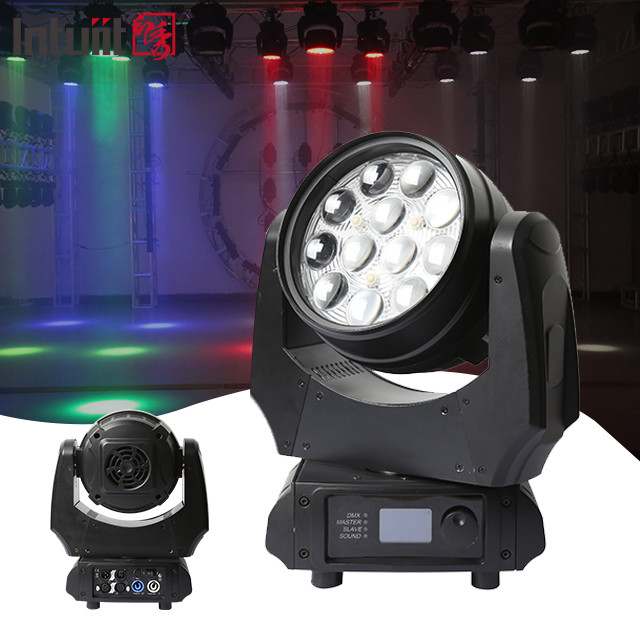 Led 12x10W 4in1 RGBW Lavadora Zoom Moving Head Luz de escenario para DJ Disco Club nocturno boda fiesta de teatro de la iglesia