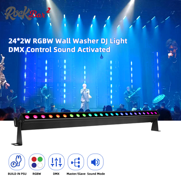 Barra de lavado de pared LED RGBW 4 en 1 de 24*2W Modo de sonido DJ Bodas Eventos urbanos Luz de lavado LED para escenario