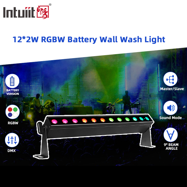 IP20 Potencia de batería 12x2W 0.5m 4in1 Alimentado por batería Iluminación de lavadora de pared LED Luz de escenario