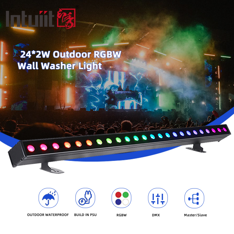 Luz de lavado de pared LED para exteriores IP65 24*2w Barra lavadora de pared RGBW a prueba de agua Barra de píxeles LED DJ Luz de escenario Fiesta