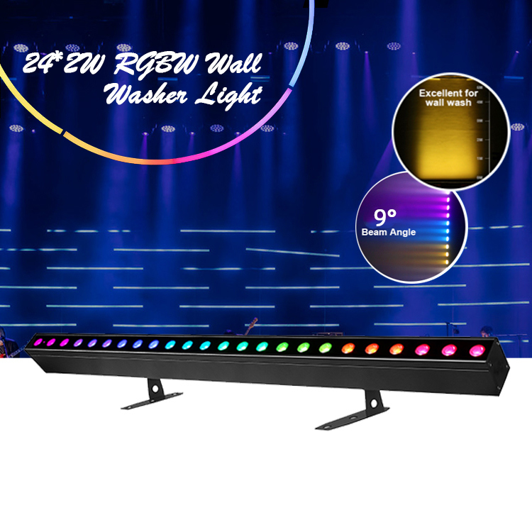 Luz de lavado IP20 DMX512 Solución avanzada de música inteligente 24 * 2W RGBW Luces LED Bar lineal Lavadora de paredes