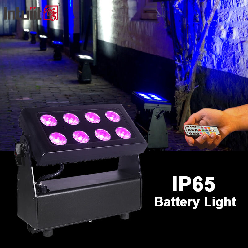 Luz de inundación LED DMX inalámbrica para exteriores, resistente al agua IP65, 8x15W, RGBW, 4 en 1, alimentada por batería, luz de lavado para escenario