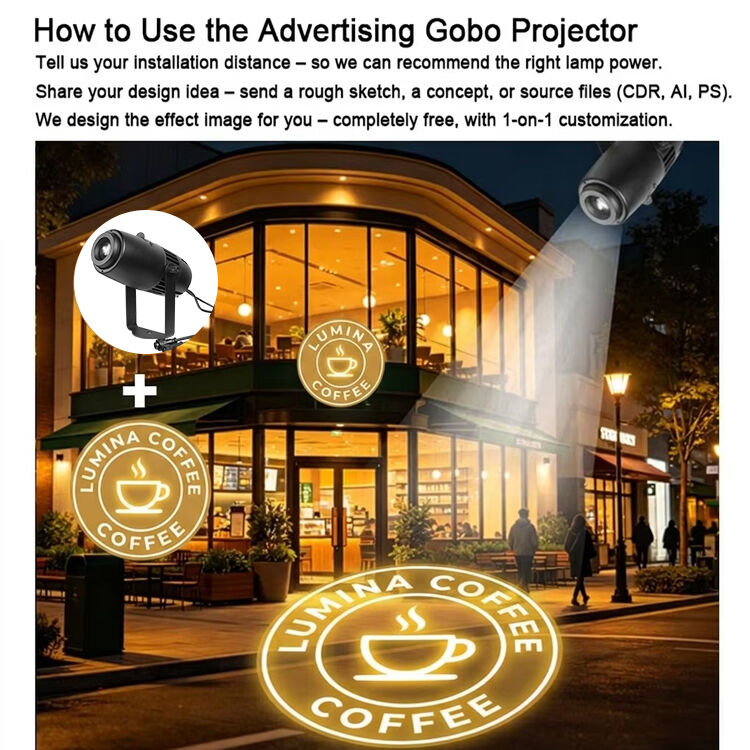 Luz de proyector de logotipo personalizado Proyector de Gobo a prueba de agua para exteriores 60W Luces publicitarias LED para marca de negocios