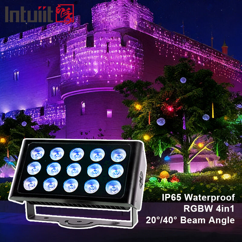 Luz de inundación LED profesional IP65 a prueba de agua 15x5W RGBW 4 en 1 Luz de paisaje exterior de aluminio Arquitectónica de lavado de luz
