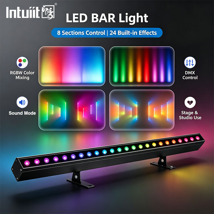 24x2W RGBW 4 en 1 LED Bar lineal de lavadora de pared ¢DMX512 Luz de lavado de escenario activada por sonido para edificios y eventos