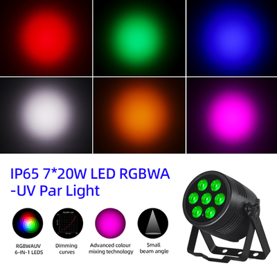 Luzes de par LED 6 en 1 Luzes de escenario 7x20W RGBWA-UV DMX512 Control Luces de DJ al aire libre para eventos de bodas