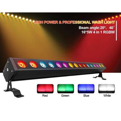 Barra de lavado de pared LED RGBW 16X 5W Control DMX512 Luz lineal para DJ Jardín IP65 Control DMX512